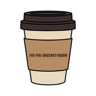 740-THE-URGENCY-ROOM on a coffee cup