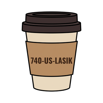 740-US-LASIK on a coffee cup